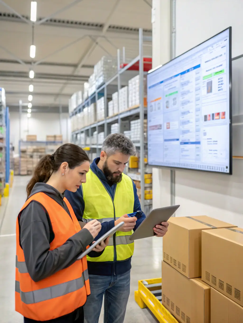 Workers performing kitting, labeling, and cross-docking activities in a logistics facility, highlighting Flyght Logistics' value-added services.
